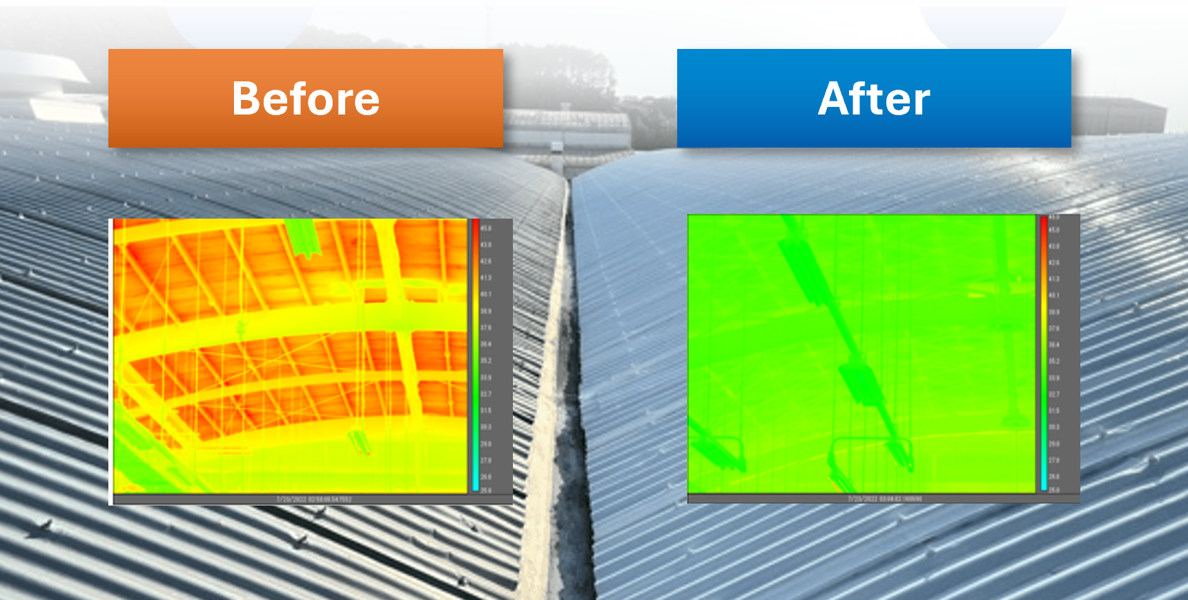 Thermographic comparison showing temperature reduction with Radi-Cool